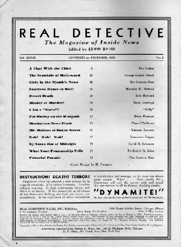 Real Detective December 1932 table of contents