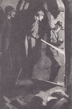 Wiles: Holmes with lantern into crypt (Shoscombe Old Place)